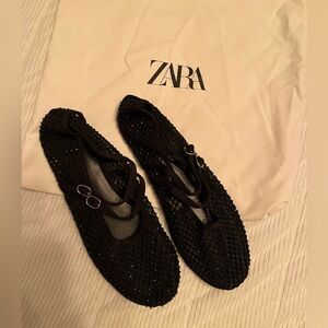 Zara Women's Black Mesh Ballet Flats